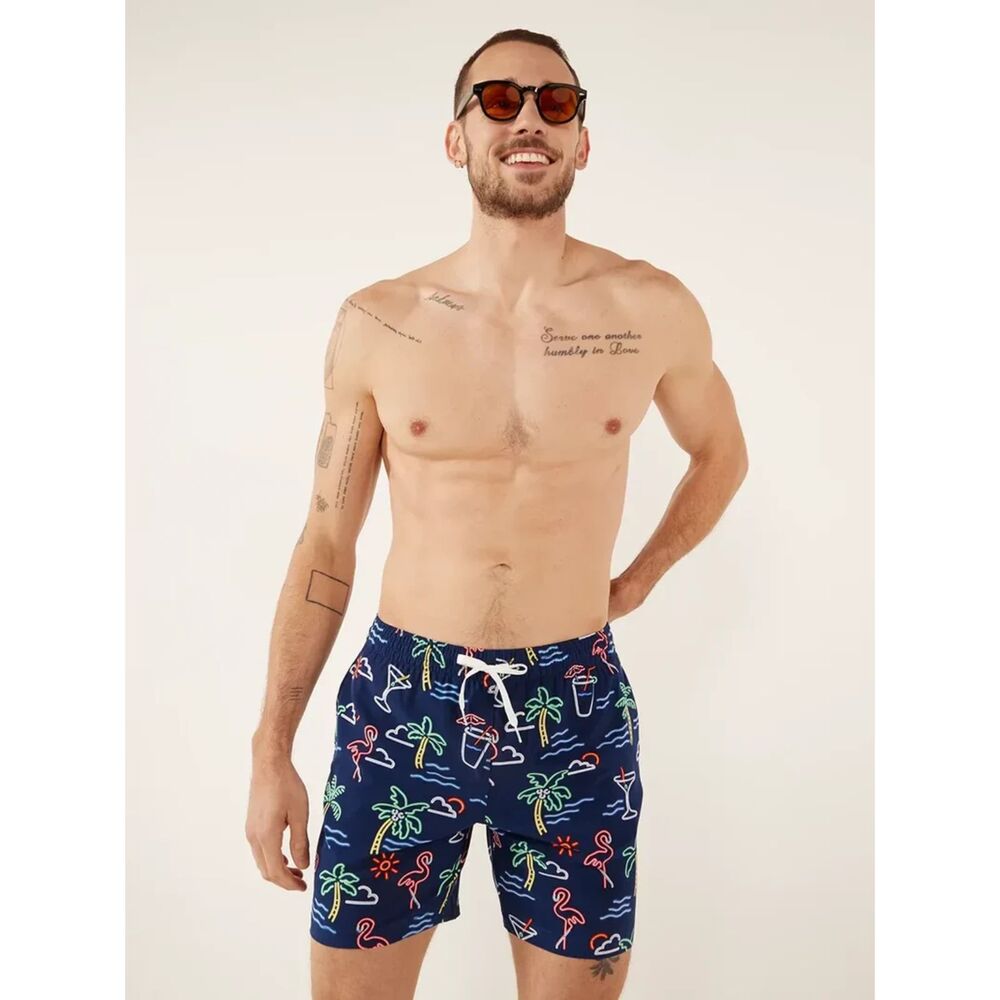 Chubbies The Neon Lights Blue Swim Suit  Trunks  7" Inseam Men's Size Small